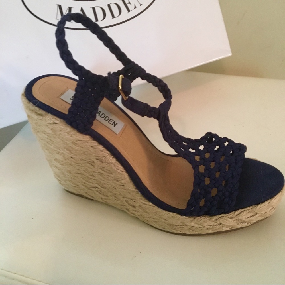 Steve Madden Navy Woven Wedges